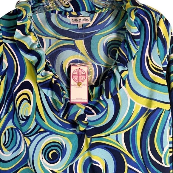 NWT Buckhead Betties Green & Blue Swirl Pattern Shift Blouse Size Large - Picture 3 of 11